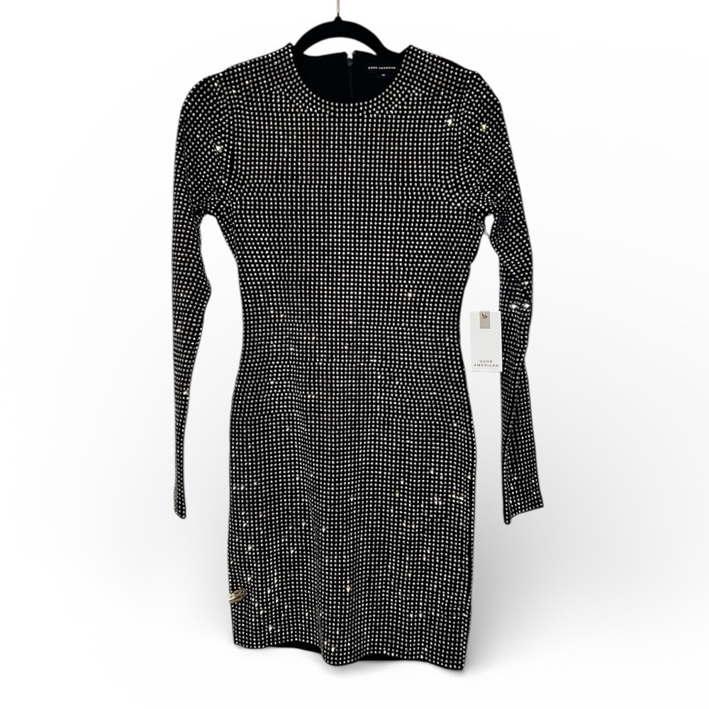 Good American Long-Sleeve Crew-Neck Crystal Mini Dress Size Medium NWT sold out - Picture 4 of 14